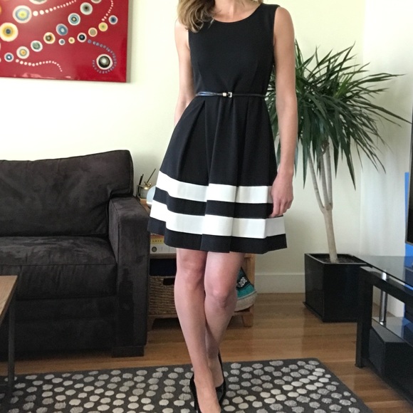 Calvin Klein Dresses & Skirts - Calvin Klein Fit and Flare Black and White Dress
